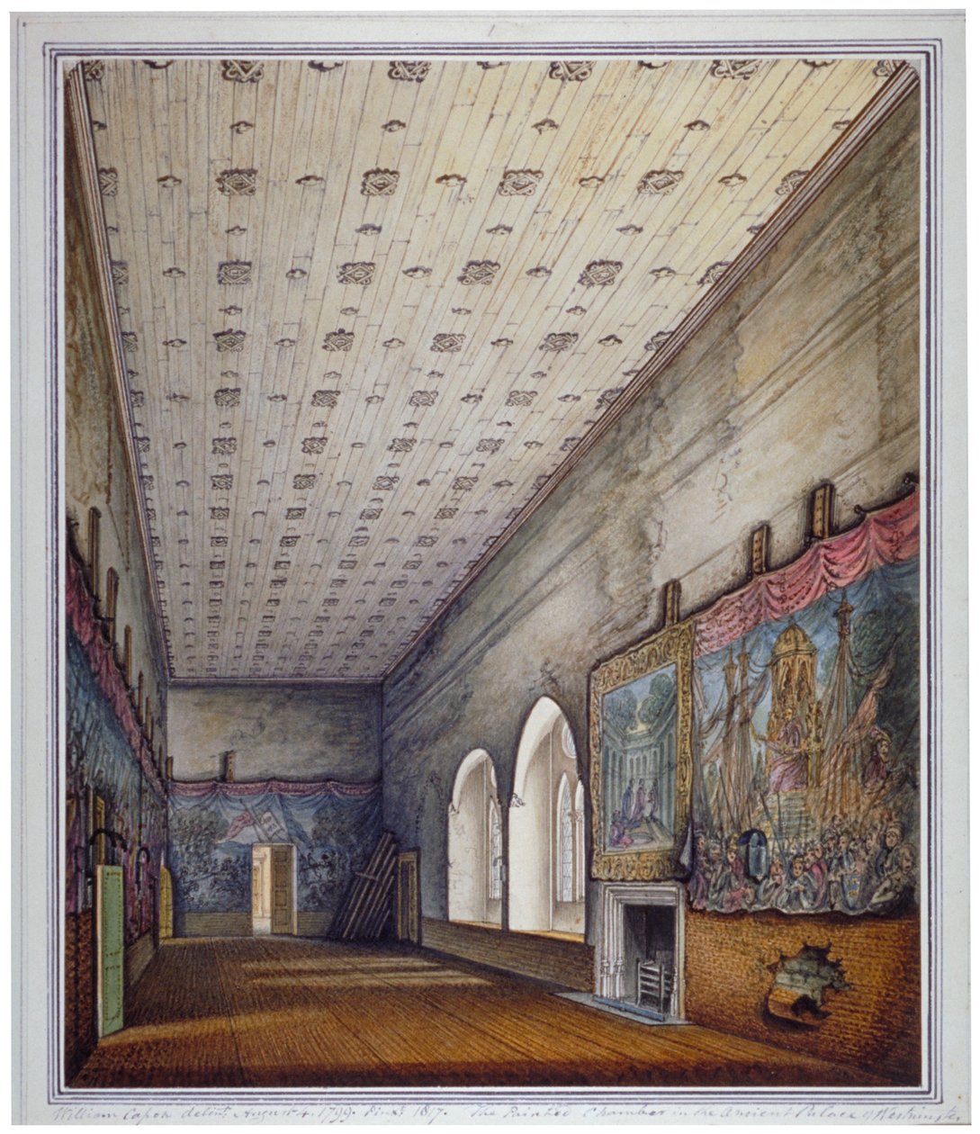 Innvendig visning av Painted Chamber, Palace of Westminster, London, 1817. av William Capon