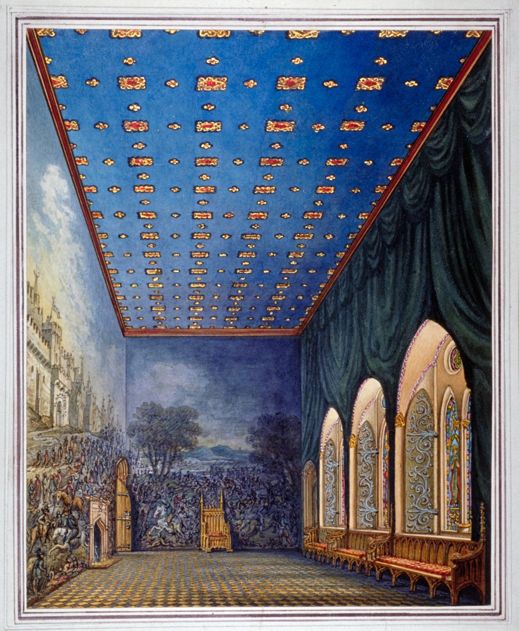 Foreslått opplegg for oppussing av Painted Chamber, Old Palace of Westminster, London, c1817. av William Capon