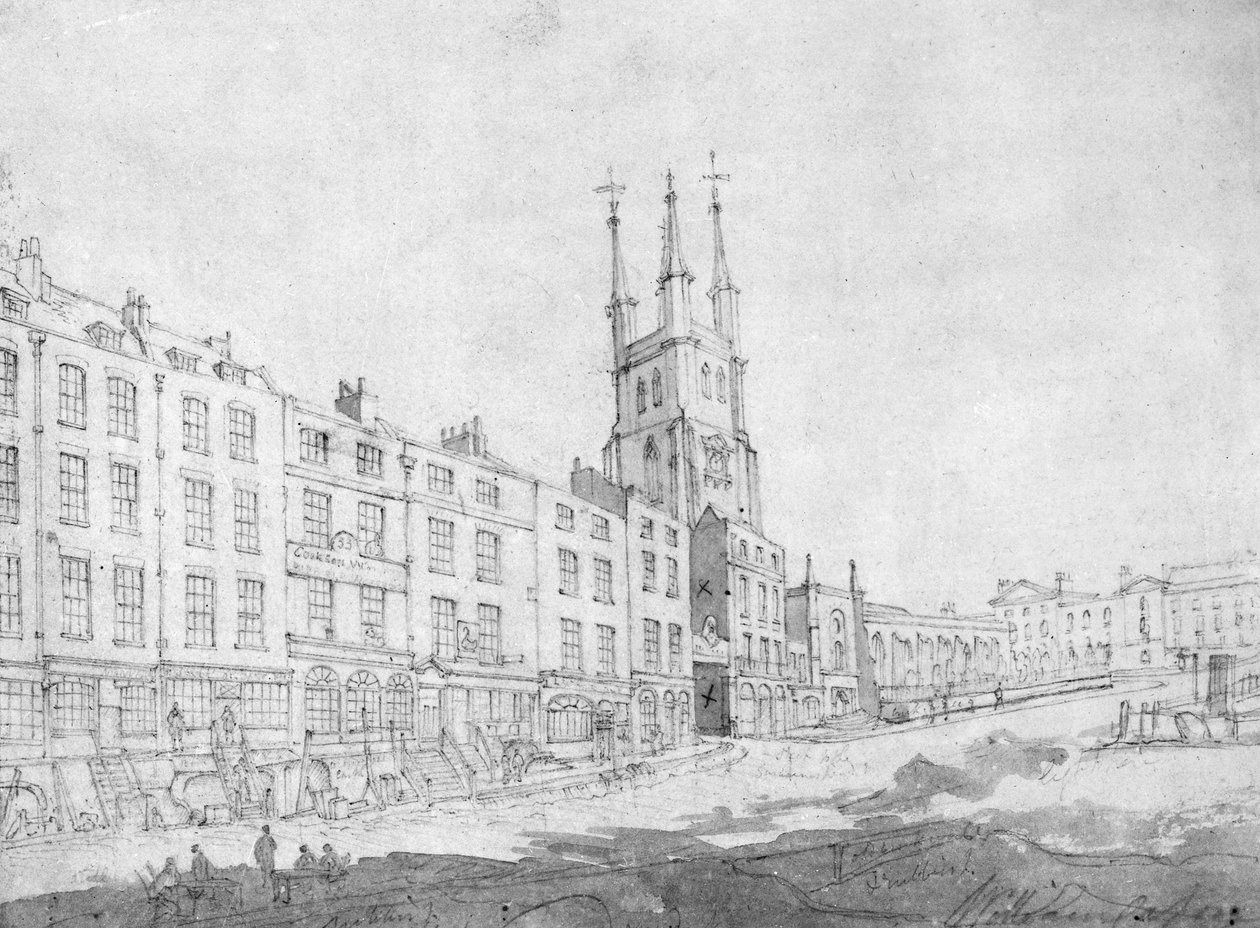 Utsikt over Snow Hill under forbedringer, 1803 (tegning) av William Capon