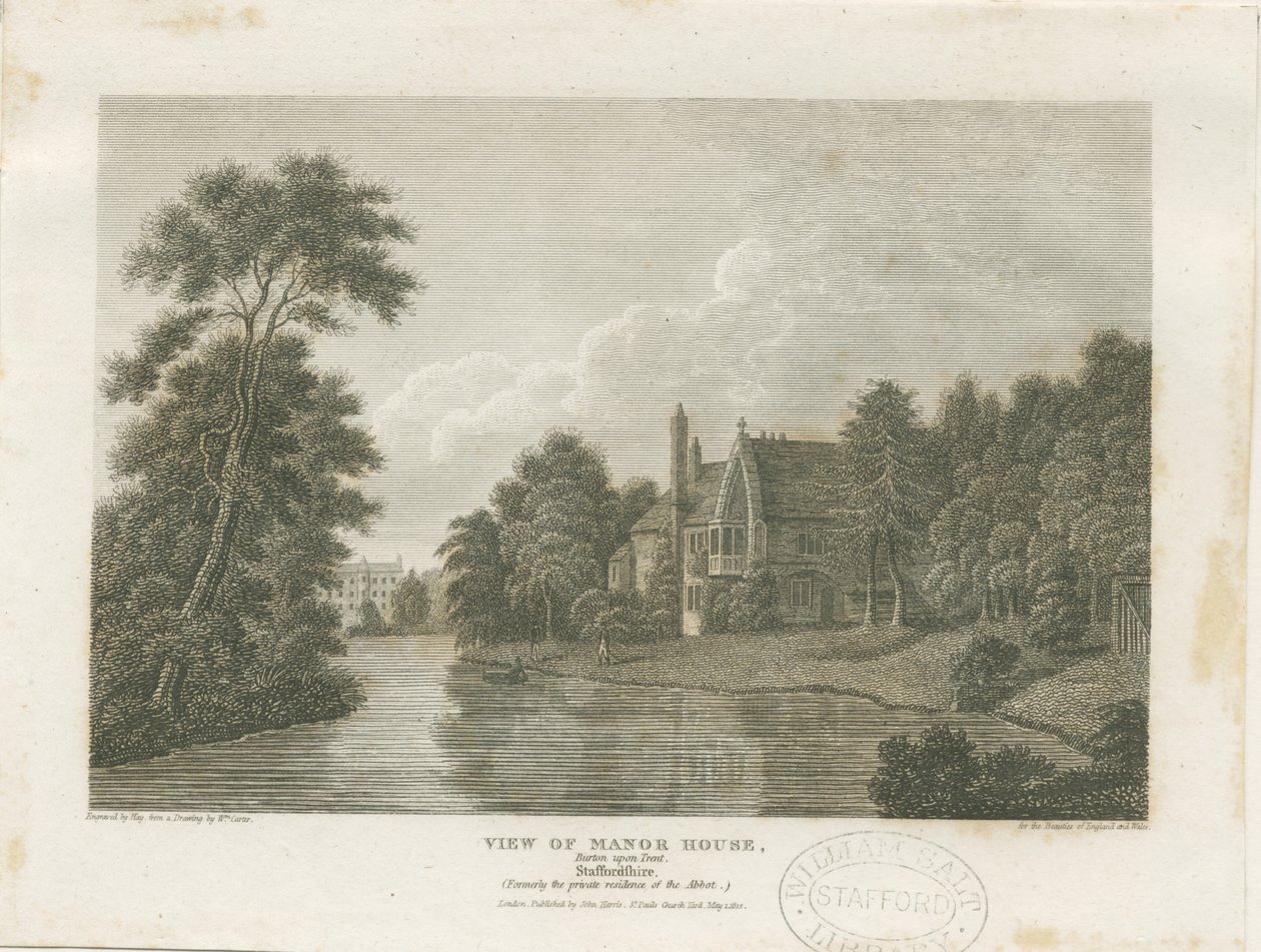 Burton-upon-Trent - Manor House: gravering, nd [c 1812] (trykk) av William Carter