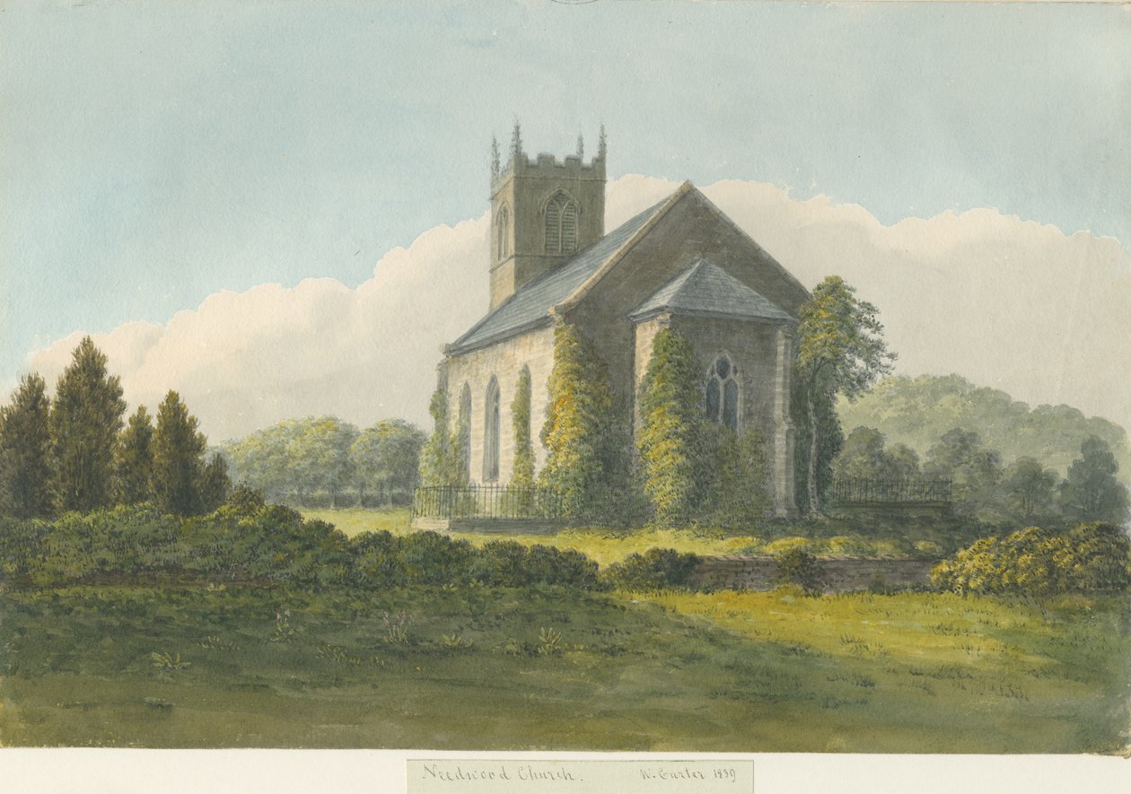 Needwood Church: vannfargemaleri, 1839 av William Carter