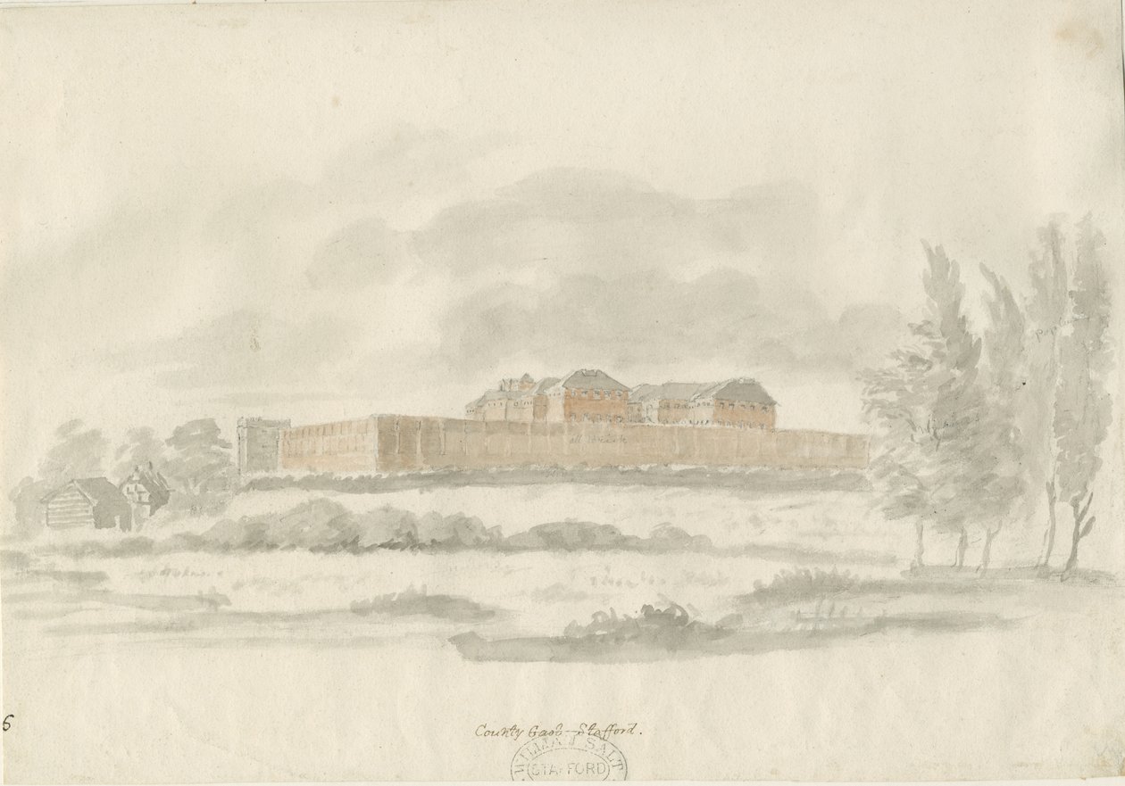 Stafford - Shire Hall: arkitektens blekktegning (tonet), nd [c 1798] (tegning) av William Carter