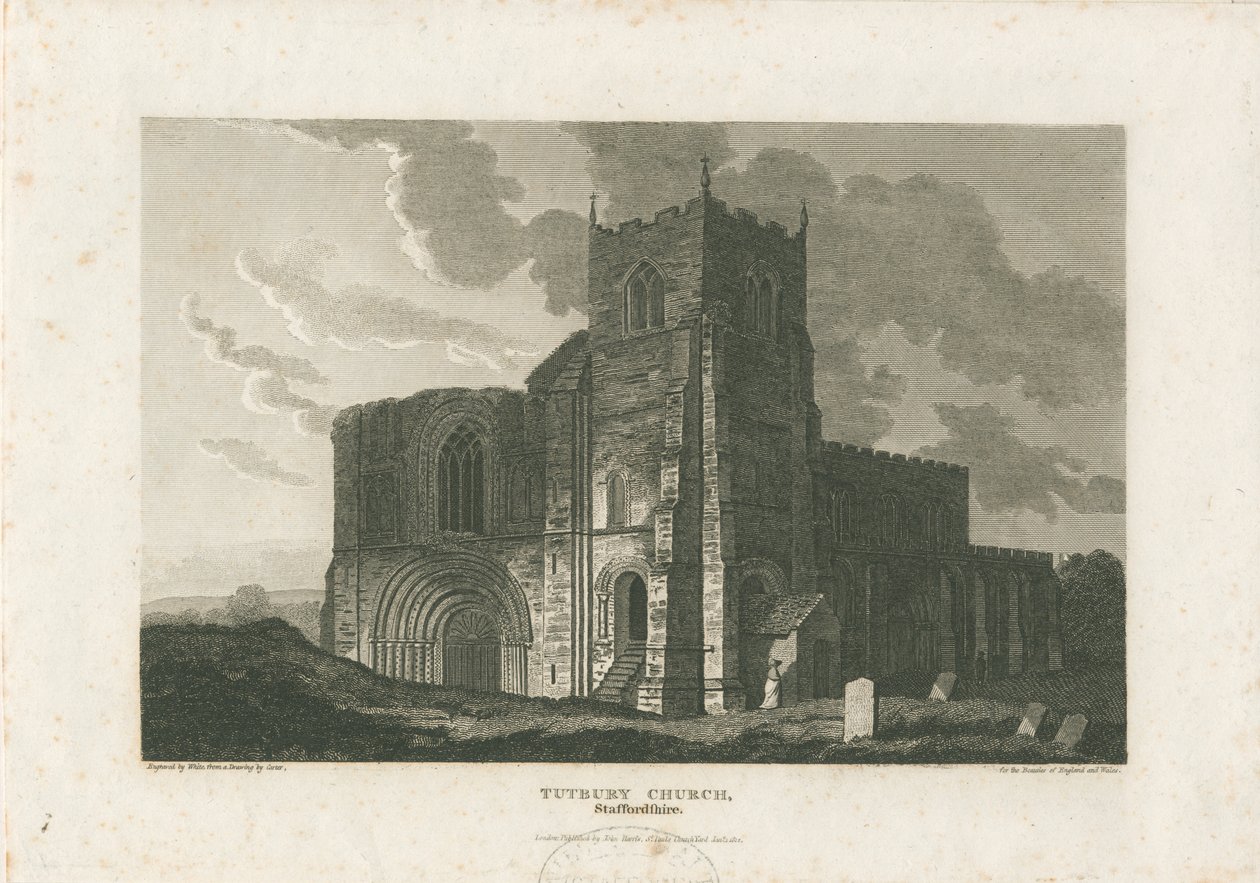 Tutbury Priory Church: gravering, nd [c 1812] (trykk) av William Carter