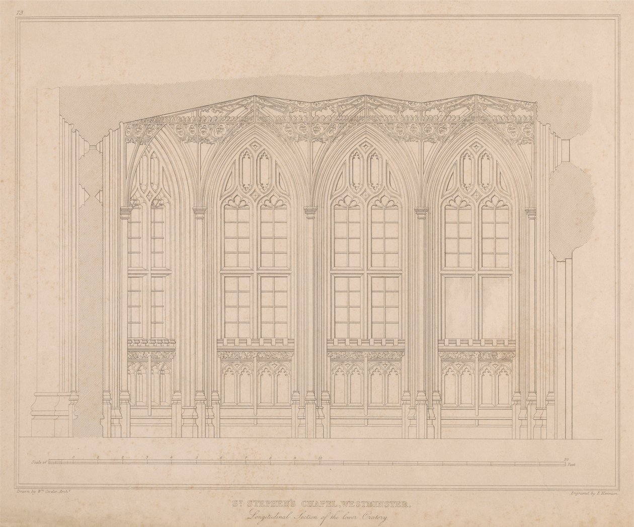 St. Stephen's Chapel, Westminster - Lengdesnitt av det nedre oratoriet av William Caveler