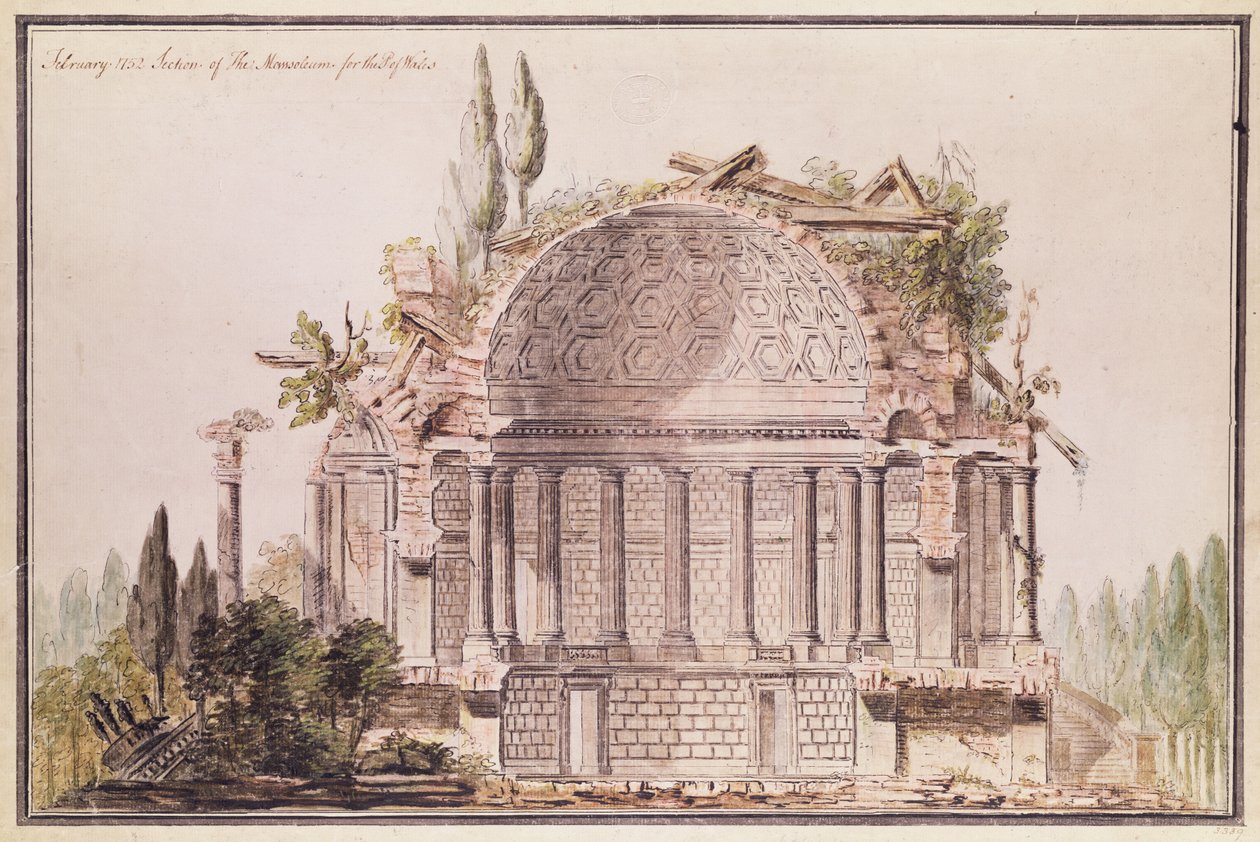 Arkitektonisk tegning for mausoleum for Frederick, Prince of Wales (1707-51), ca. 1751 av William Chambers