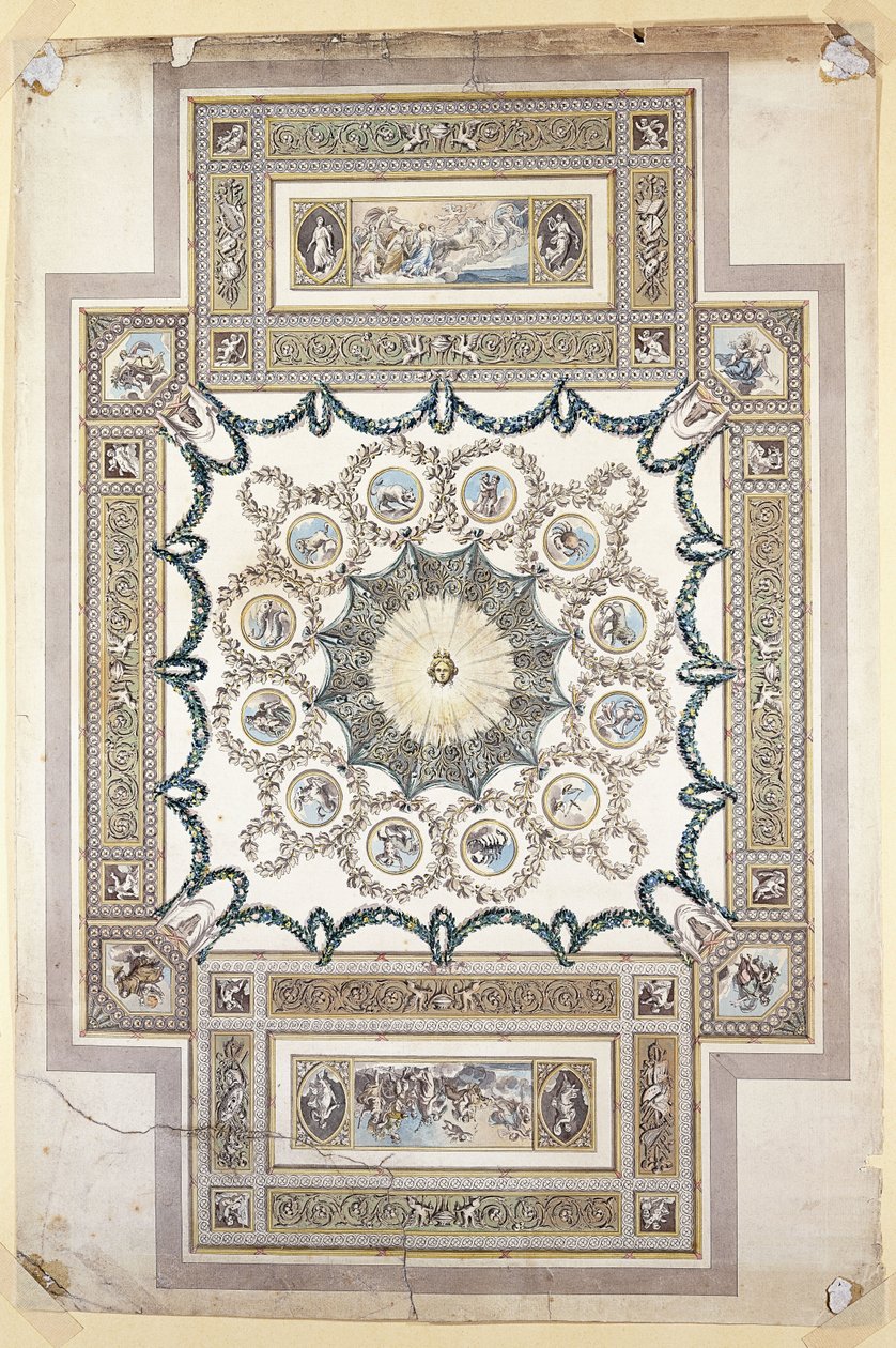 Design for bibliotekets tak i Woburn Abbey, av William Chambers