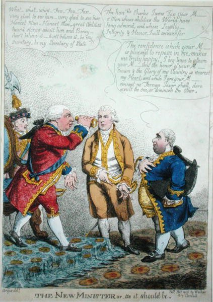 Den nye ministeren eller som det skal være, publisert februar 1806 (farget gravering) av William Charles