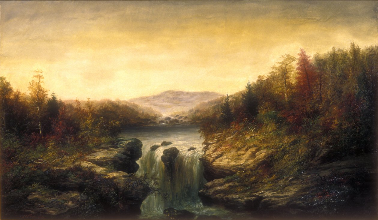 Landskap med foss, ca. 1860-1870 (olje på lerret) av William Charles Anthony Frerichs