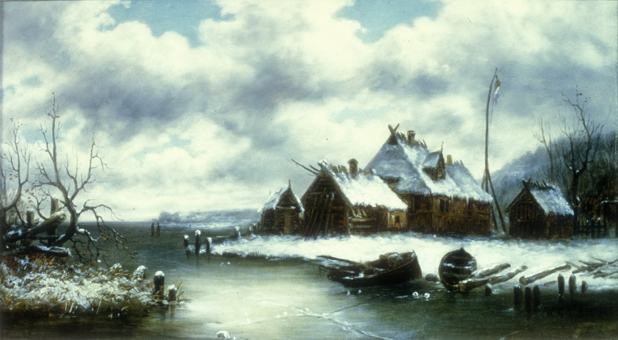 Winter Snow Scene (olje på lerret) av William Charles Anthony Frerichs