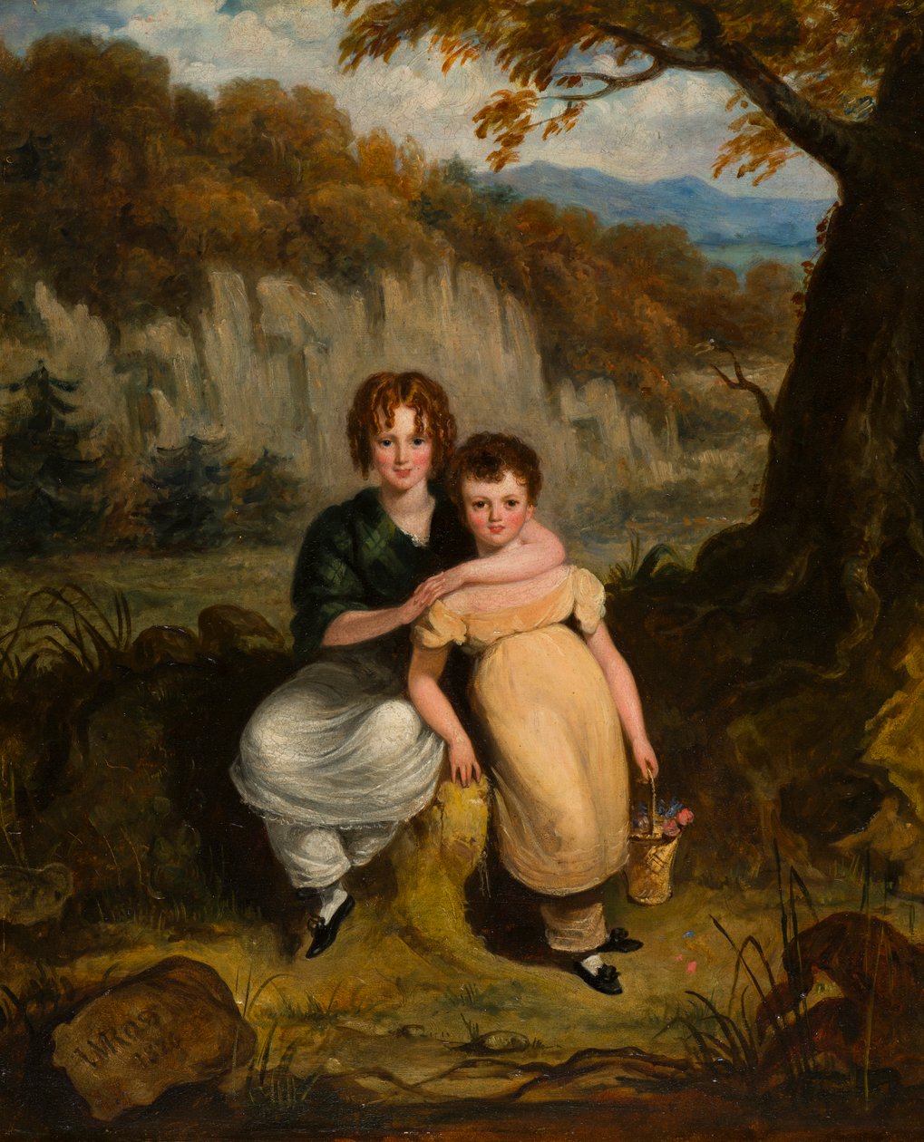 Portrett av Sir Thomas Moncrieffe Bt. og hans søster når barn, ca. 1826 (olje om bord) av William Charles Ross