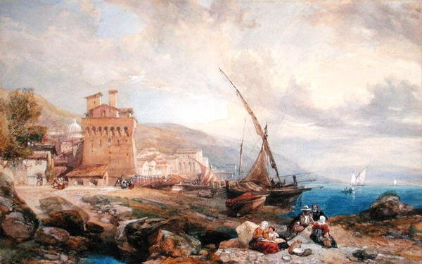Gulf of Salerno, ca. 1840 (akvarell og gouache i hvitt papir) av Clarkson Frederick Stanfield