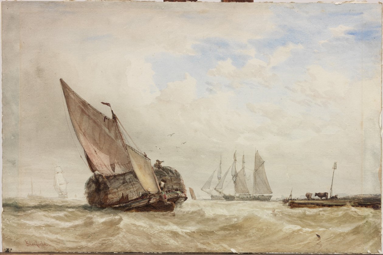 The Hayboat (akvarell, kroppsfarge og skrape ut på kort) av Clarkson Frederick Stanfield