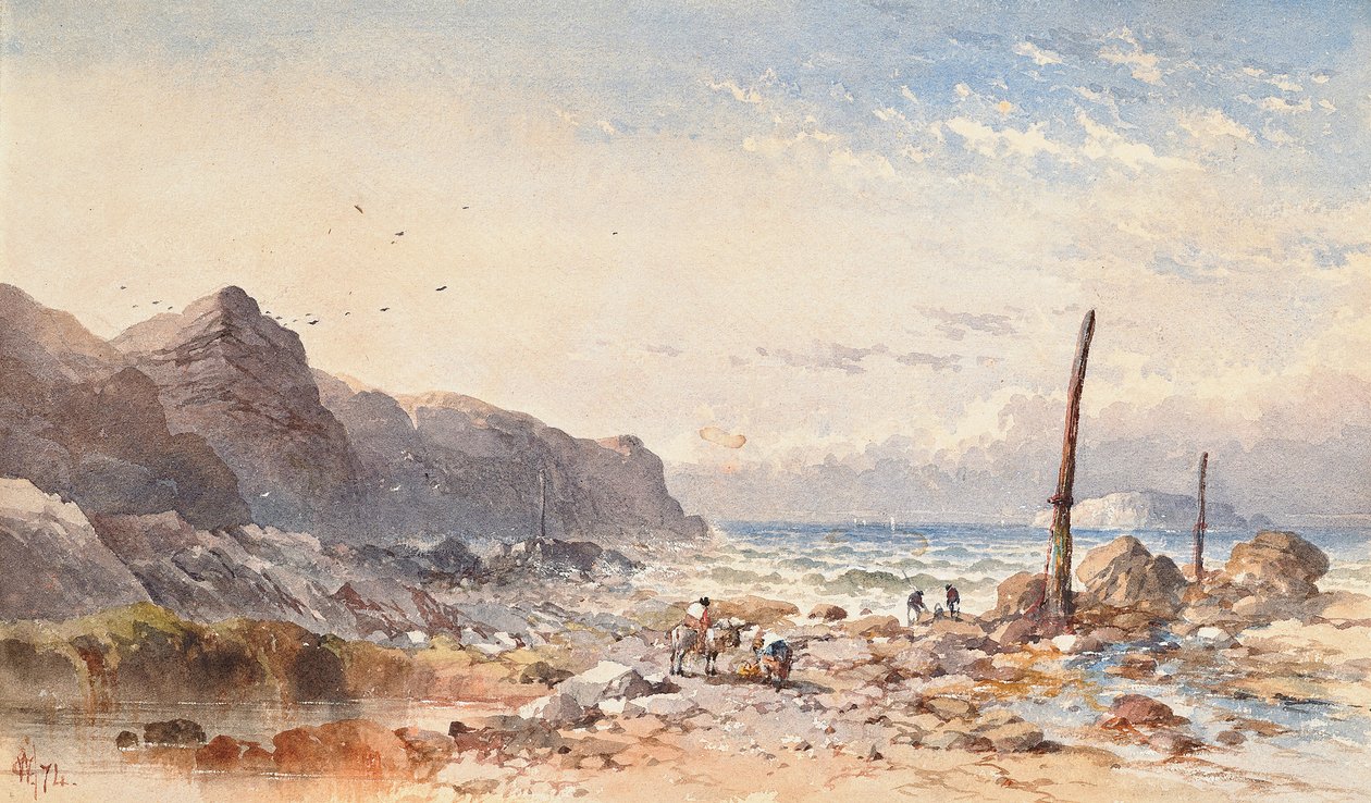En luftig dag med fiskere på forkanten, 1874 av William Cook of Plymouth