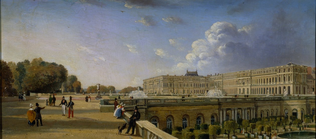 Slottet og terrassen i Versailles, ca. 1825-35 (olje på panel) av William Cowen