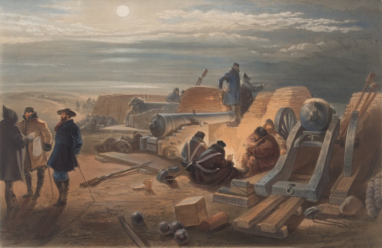 ?En stille natt i batteriene. En skisse i Greenhill-batteriet av William Crimea Simpson