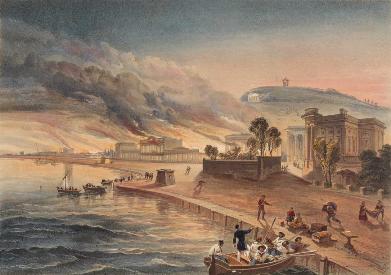 Brenning av regjeringsbygningene i Kertch. 9. juni 1855? av William Crimea Simpson