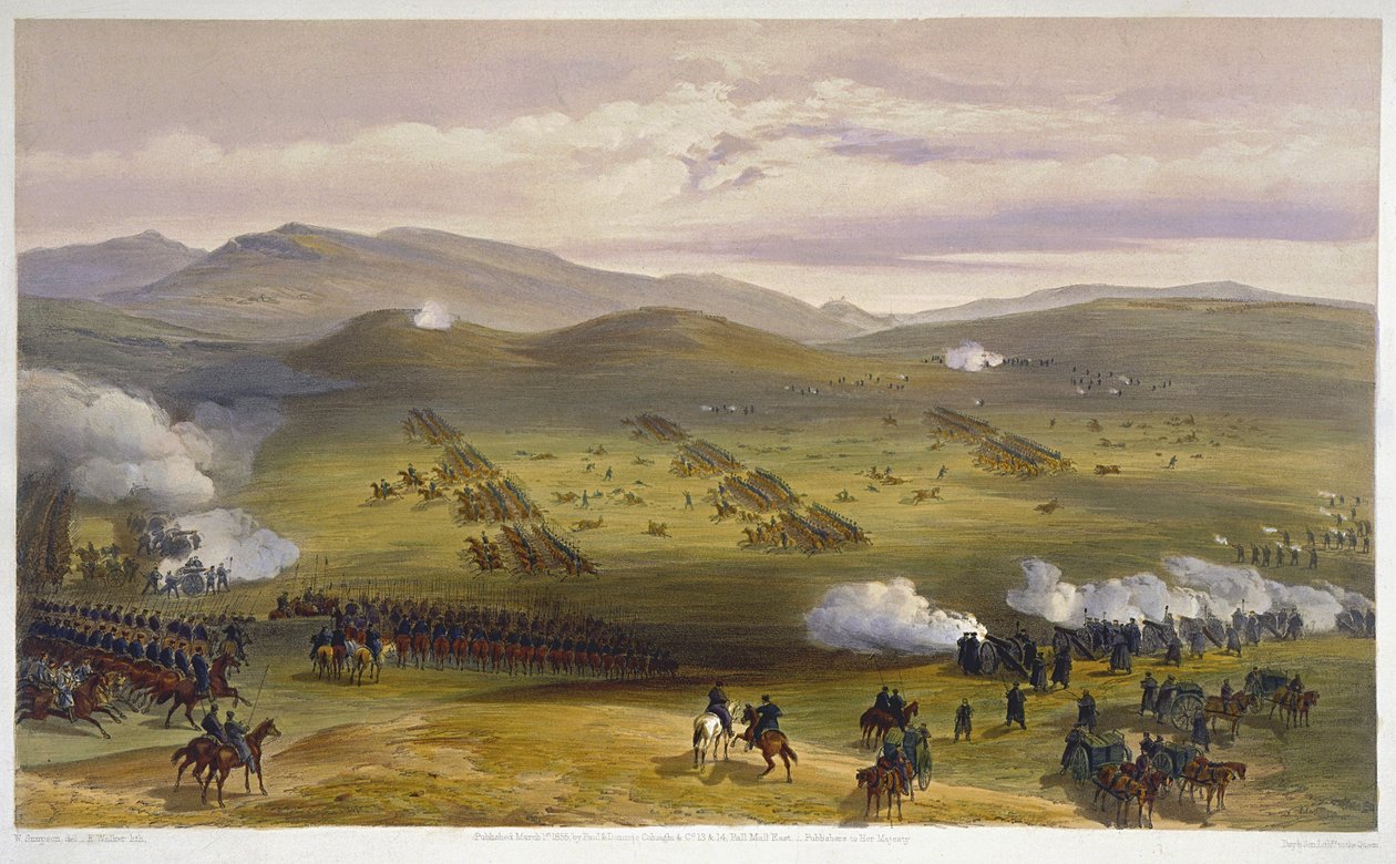 Charge of the Light Cavalry Brigade, 25. oktober 1854, detalj om artilleri, fra The Seat of War in the East, pub. av Paul & Dominic Colnaghi & Co., 1856 litho detalj av 75991 av William Crimea Simpson