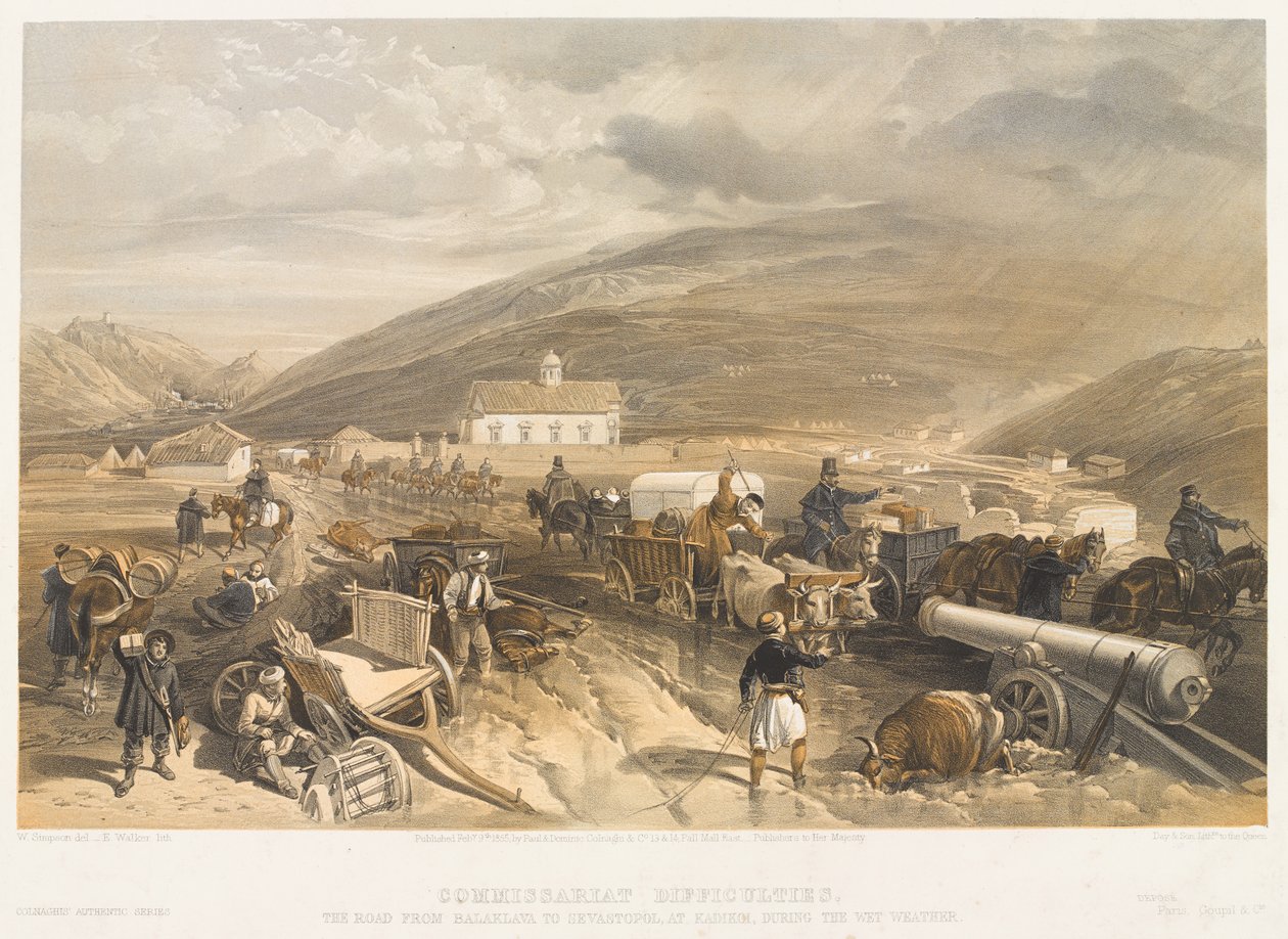 ?Kommissariatets vanskeligheter Veien fra Balaklava til Sevastopol, ved Kadikoi, under det våte været?, 1854 ca. av William Crimea Simpson