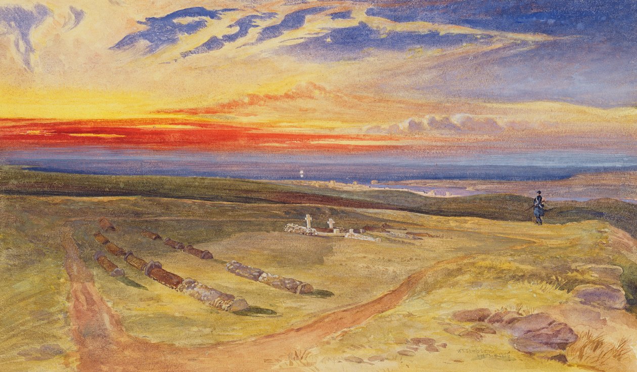 Graves of the Officers in the Fort on Cathcart Hill, 1854 (wc og kroppsfarge over grafitt på papir) av William Crimea Simpson