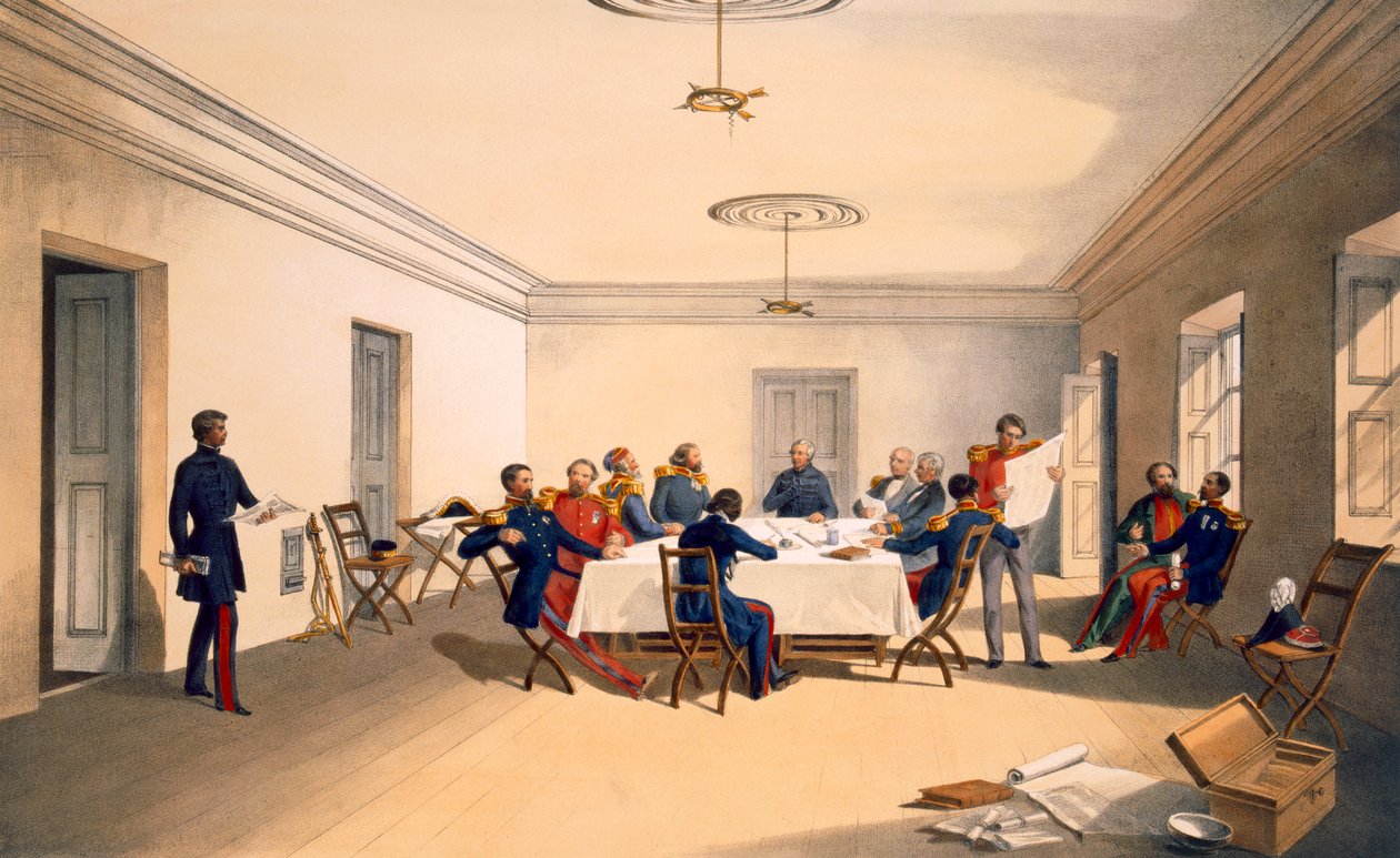 Interiør i Lord Raglans hovedkvarter, tallerken fra "The Seat of War in the East", pub. av Paul und Dominic Colnaghi und Co., 1856 av William Crimea Simpson