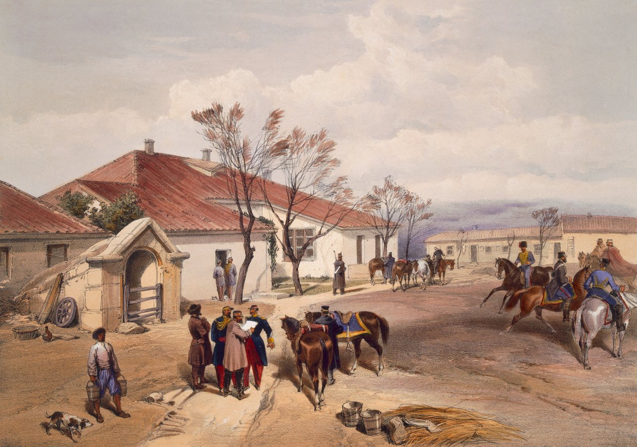 Lord Raglans hovedkvarter på Khutur Karagatch, tallerken fra "The Seat of War in the East", pub. av Paul und Dominic Colnaghi und Co., 1856 av William Crimea Simpson