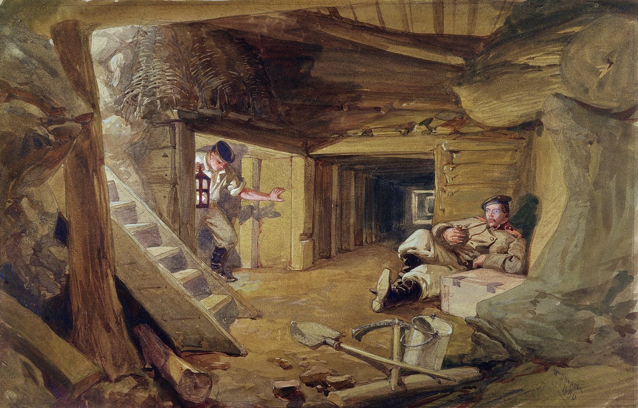 Gruve i Bastion du Mat, Sebastopol, Krim (wc på papir) av William Crimea Simpson
