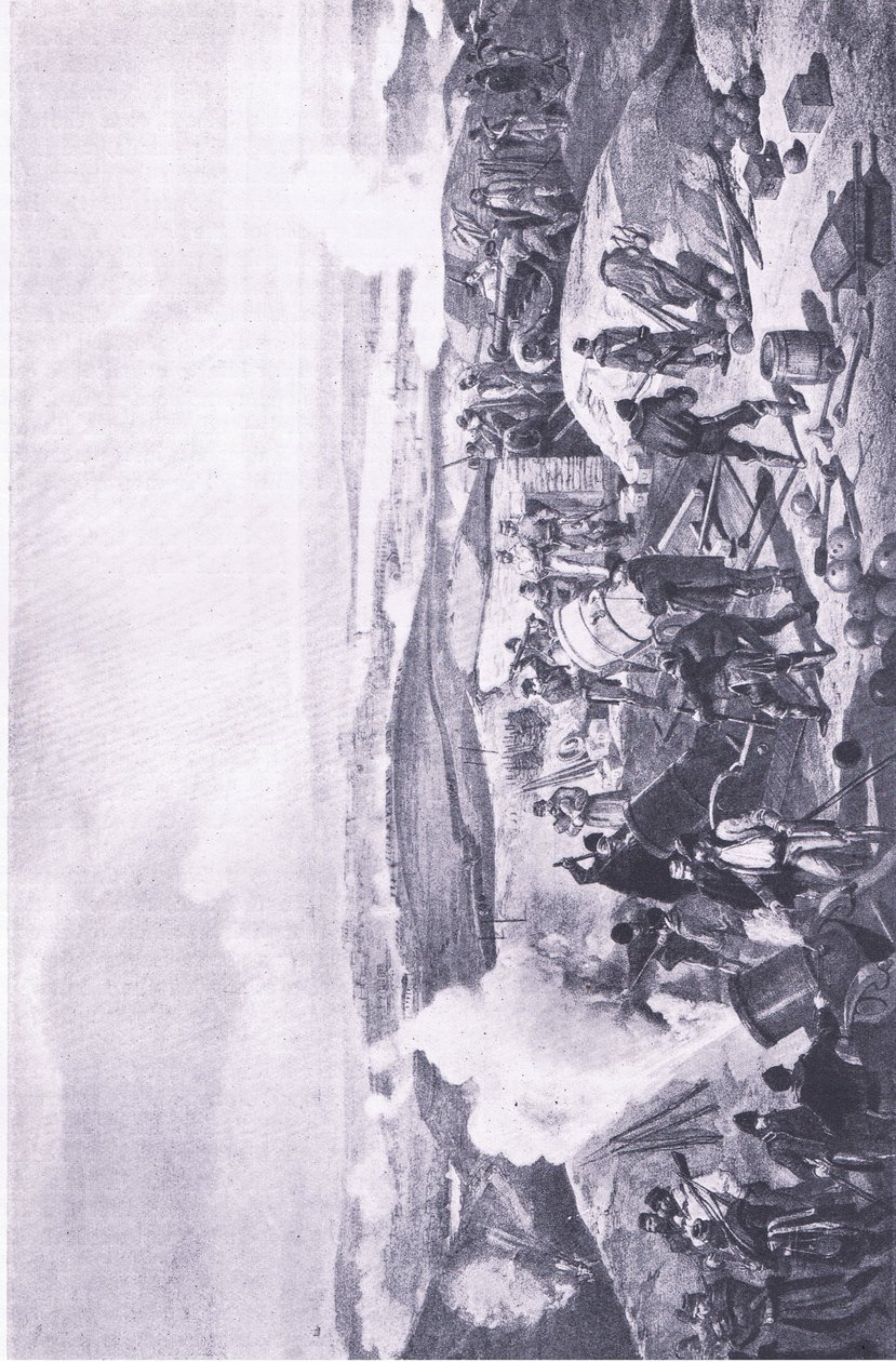 Sevastopol: En varm dag på batteriene, illustrasjon fra British Battles on Land and Sea, 1915 av William Crimea Simpson