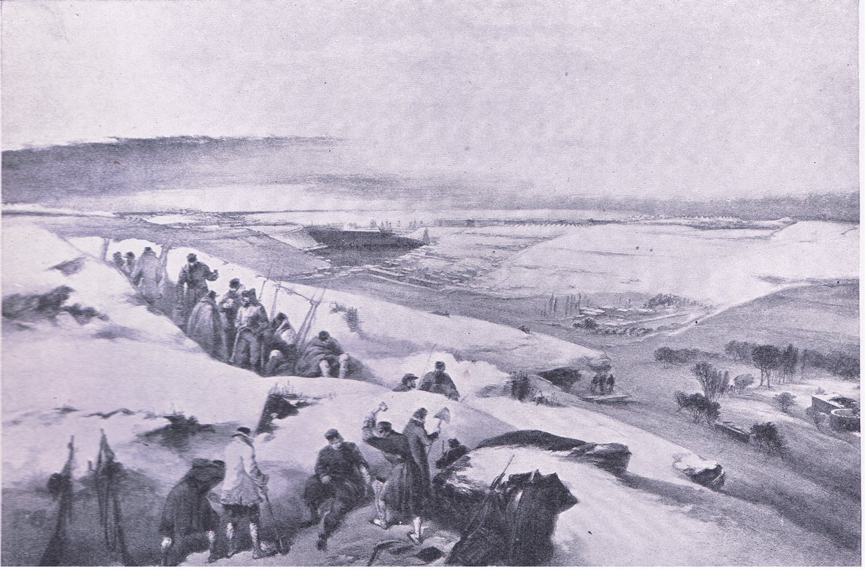 Sevastopol fra batteriet ytterst til høyre for fransk angrep, illustrasjon fra British Battles on Land and Sea, 1915 av William Crimea Simpson