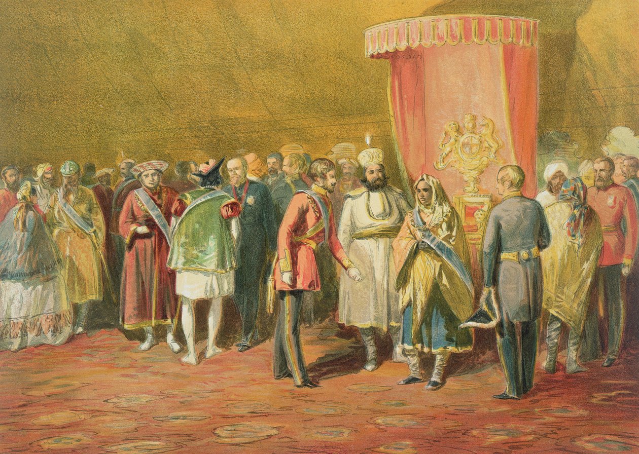 The First Investiture of the Star of India, 1863 (chromolitho) av William Crimea Simpson