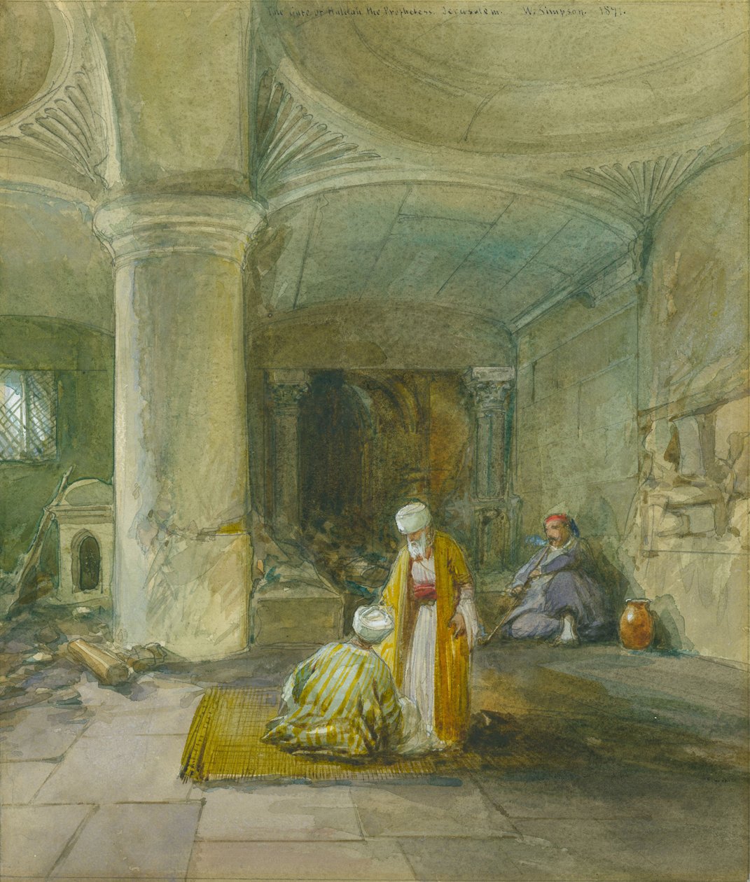 Profetinnen Huldahs port, Jerusalem, 1871 (wc og blyant på papir) av William Crimea Simpson