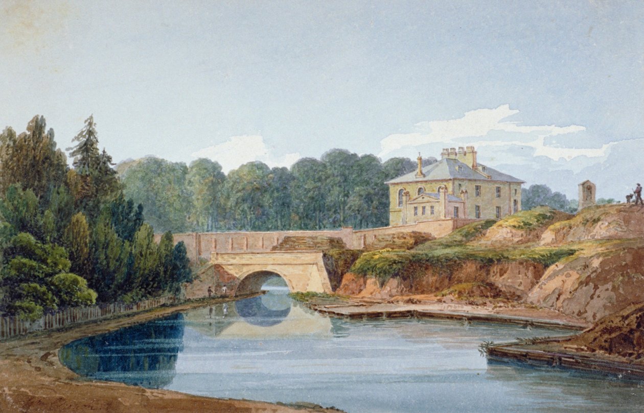 Utsikt over Regent's Canal, Lisson Grove Road, St John's Wood, London, c1830 av William Crotch
