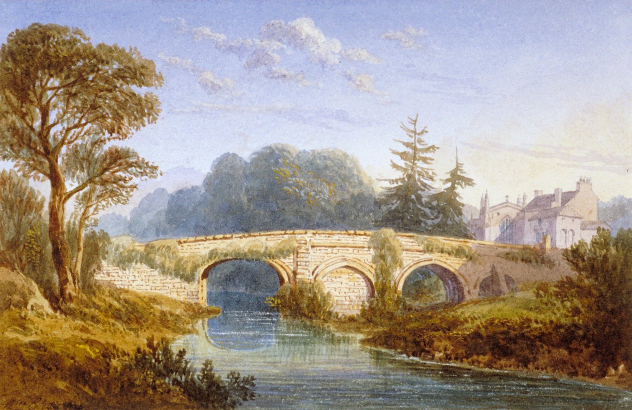 Utsikt over Eltham Bridge nær Eltham Palace, Woolwich, Greenwich, London, c1830 av William Crouch