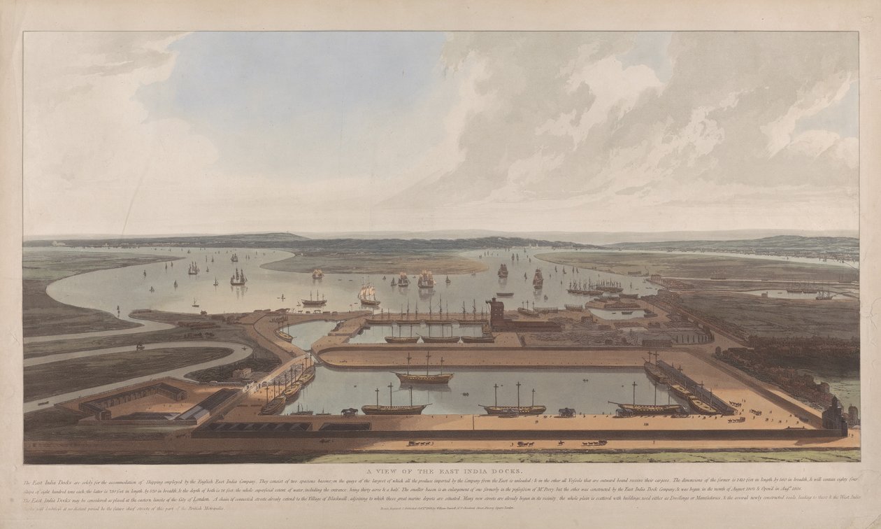 Utsikt over Det ostindiske kompanis dokker av William Daniell