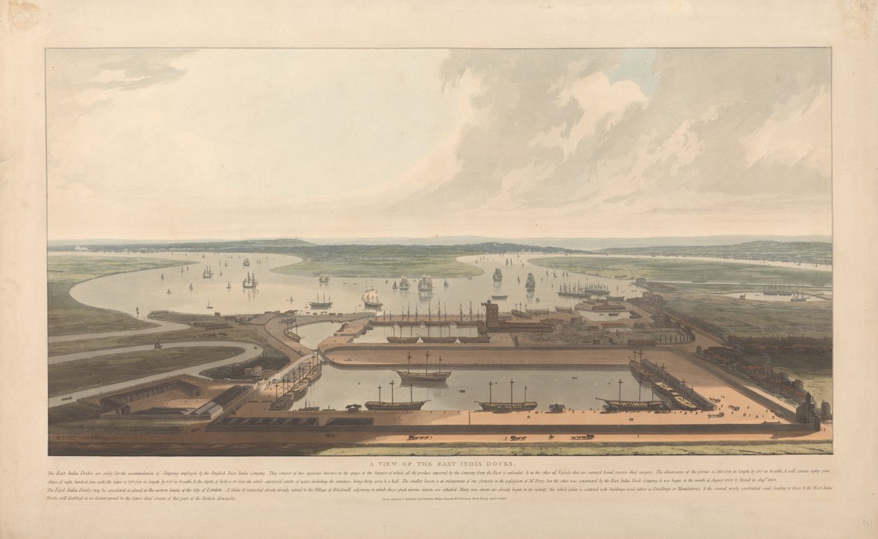 Utsikt over Det ostindiske kompanis dokker av William Daniell