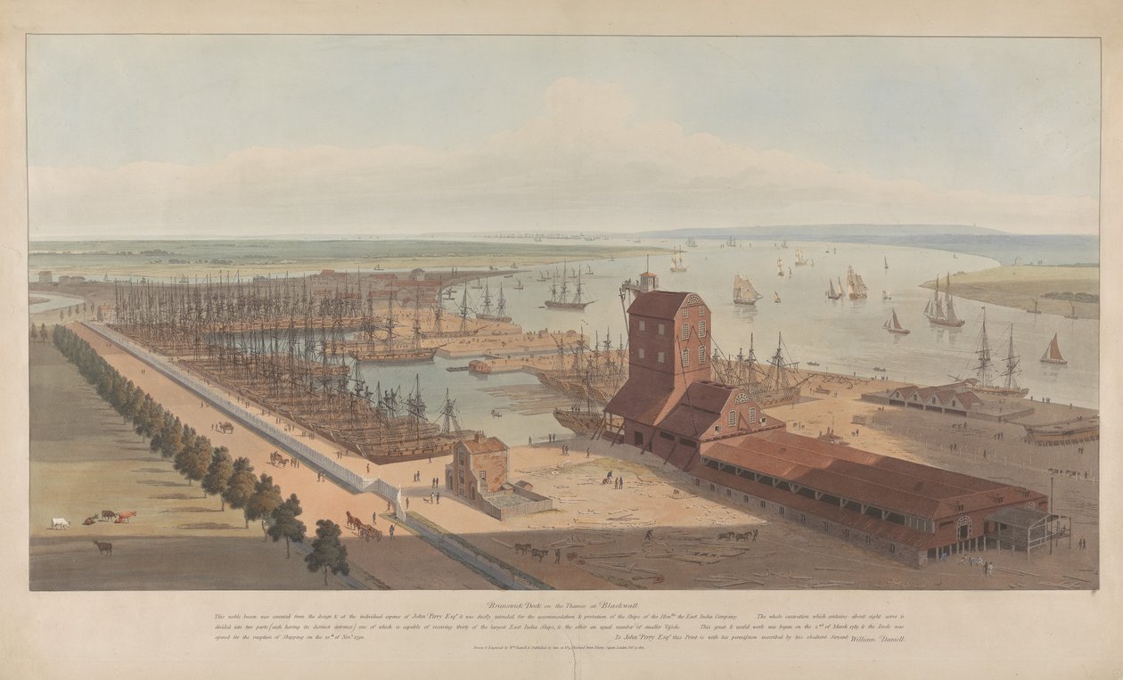 Brunswick Dock ved Themsen i Blackwall av William Daniell