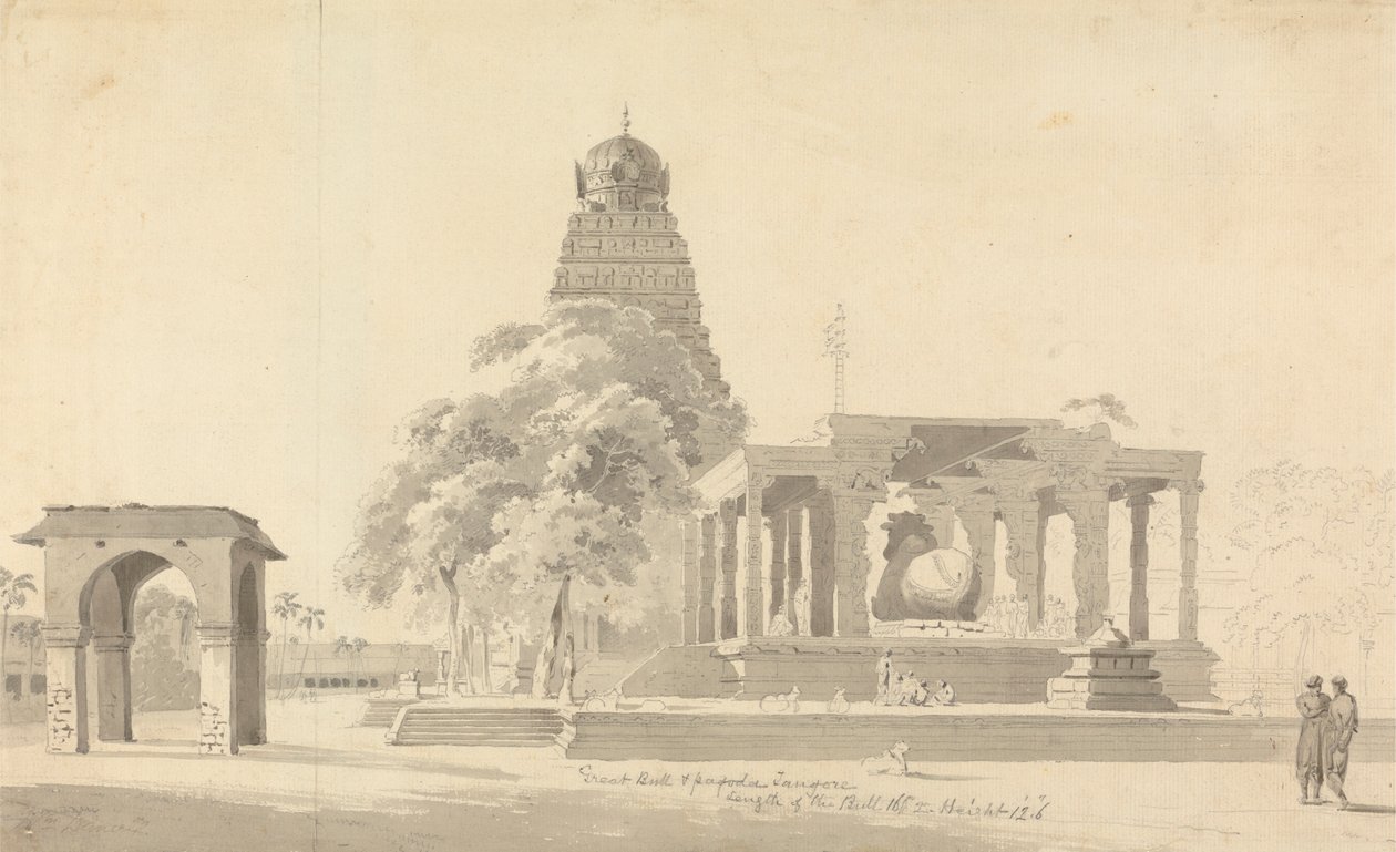 Den store oksen og pagoden ved Tanjore av William Daniell