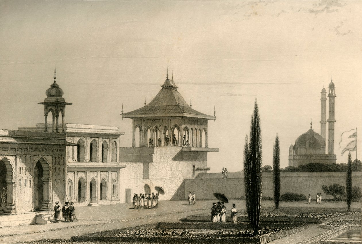 Utsikt i hagen til palasset, Lucnon, 1835. av William Daniell