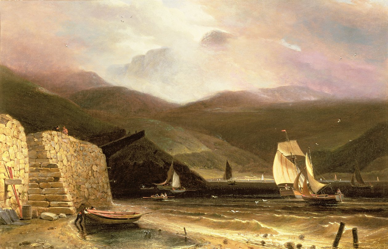 Utsikt over Arran, med seilfartøy i en storm, 1814 av William Daniell