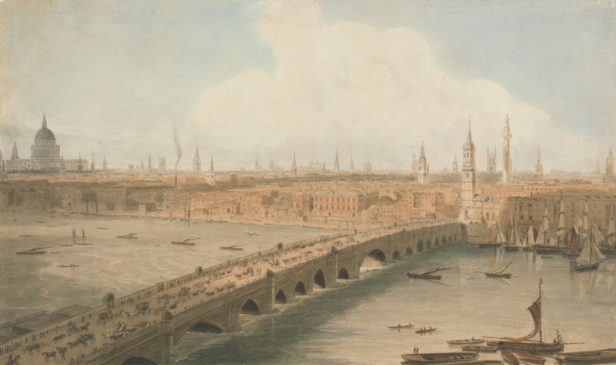 Utsikt over London Bridge og St. Paul's Cathedral av William Daniell