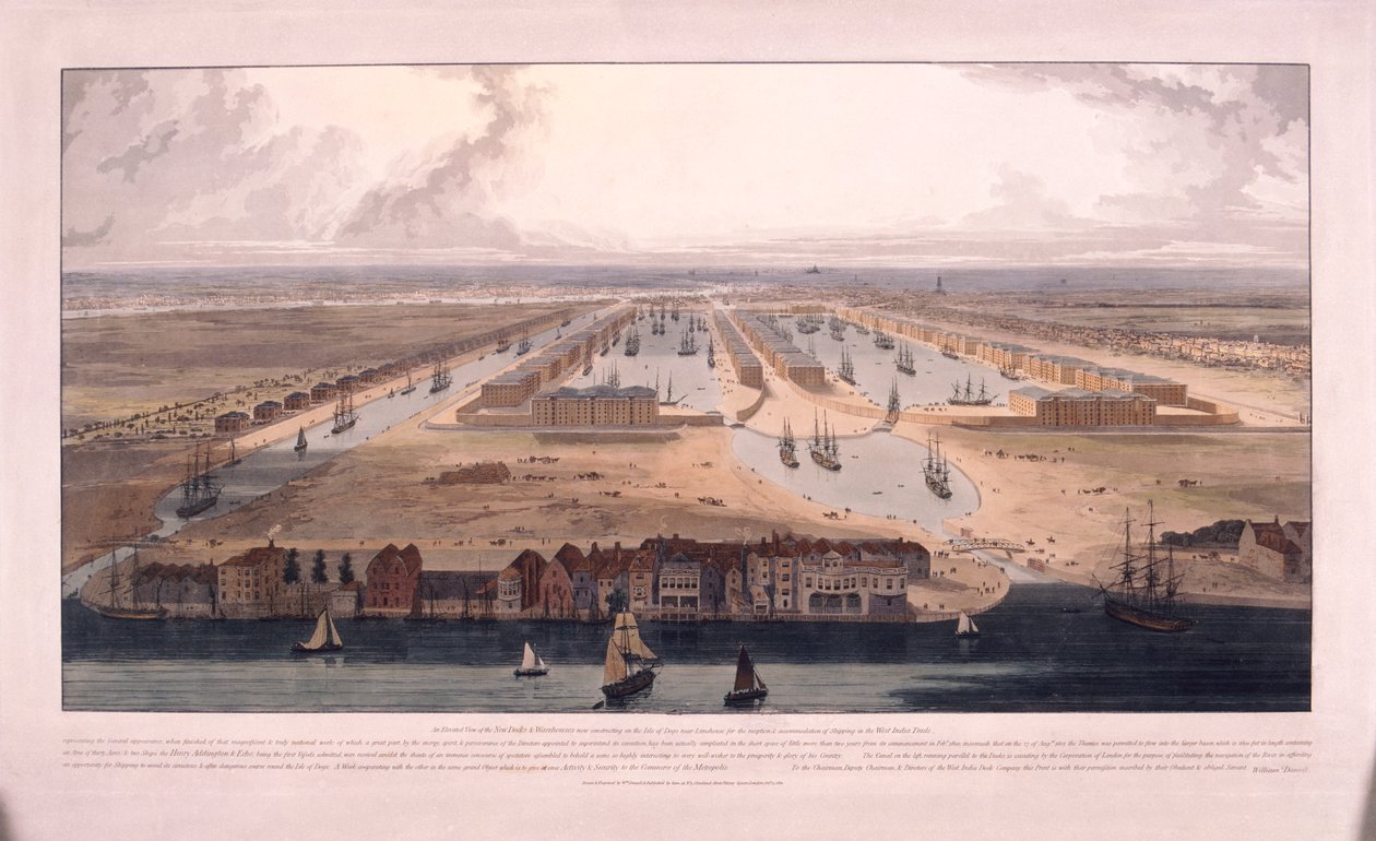 West India Docks, Poplar, London, 1802 av William Daniell