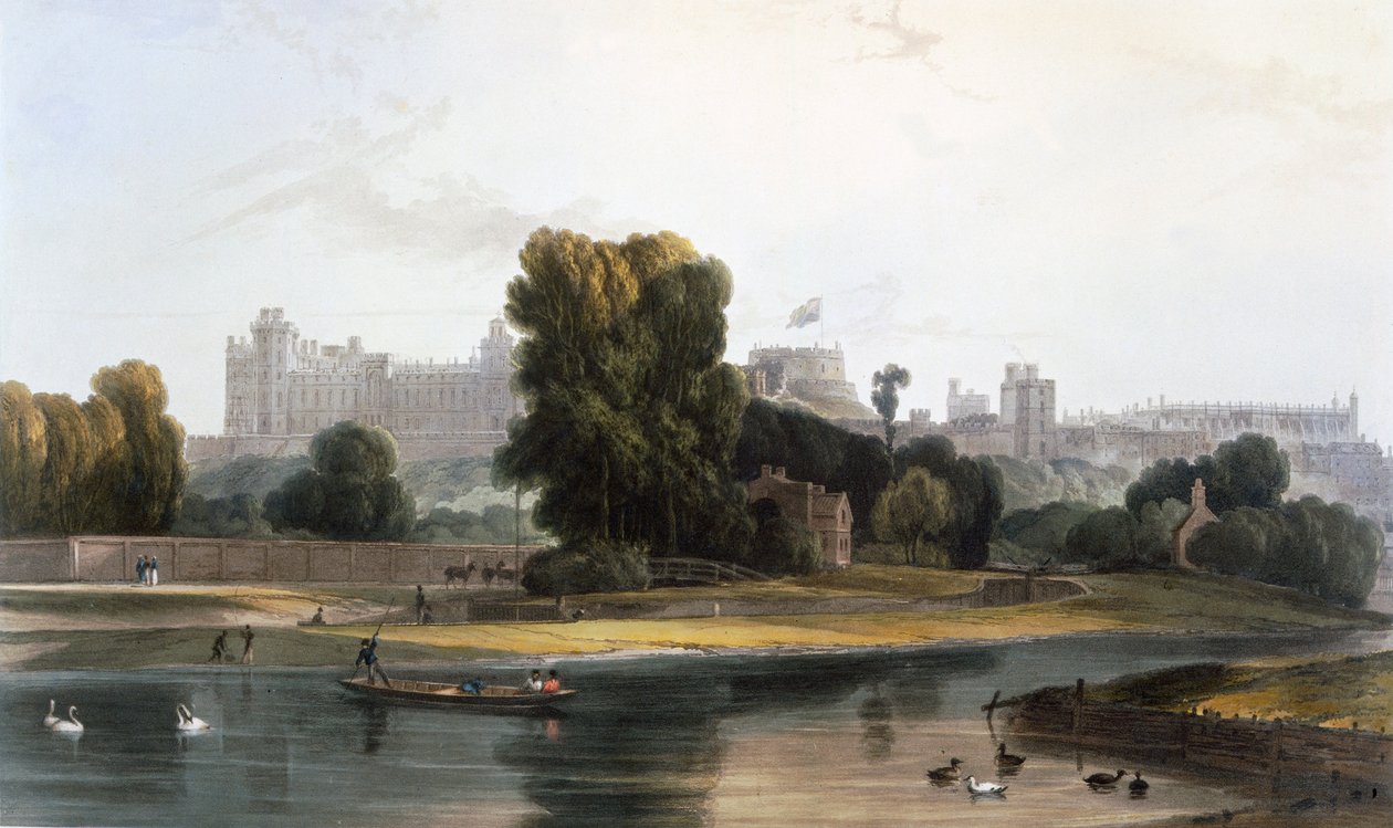 Windsor Castle fra Themsen ved Eton, c1827-30. av William Daniell