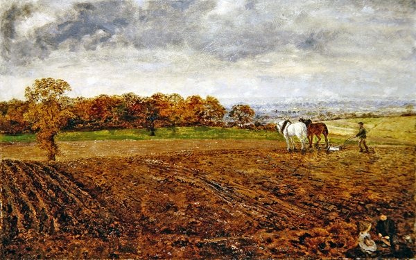 Pløying i Cheshire (olje på lerret) av William Davis