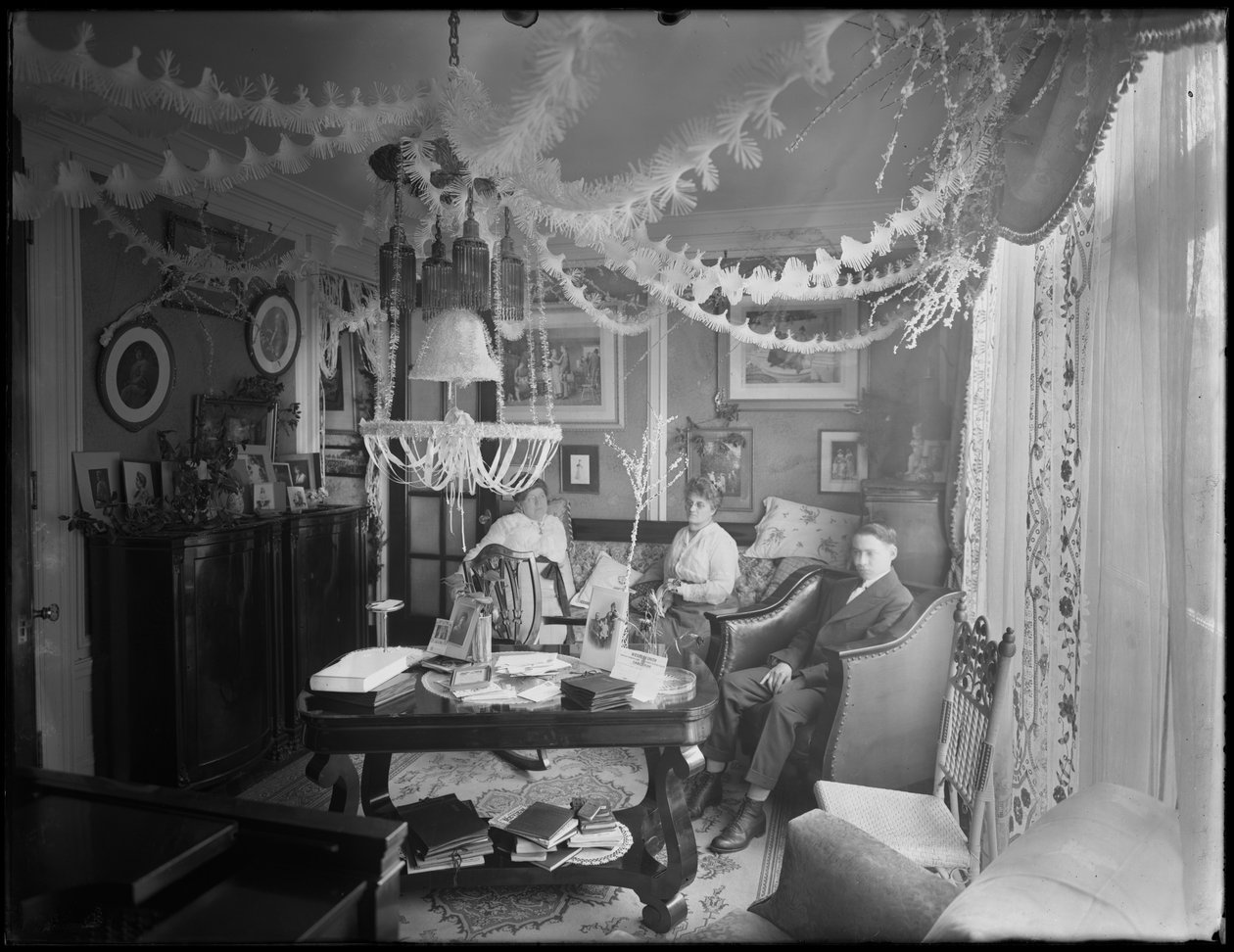 Interiør i boligen til Mr. og Mrs. William Mill Butler, pyntet til jul, 4. januar 1917 av William Davis Hassler