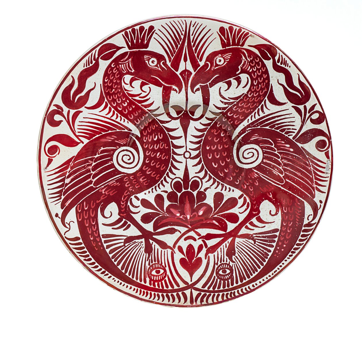 Fantastisk Crowned Swans Plate av William de Morgan