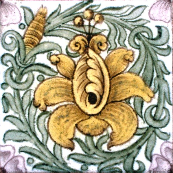 Fliser med blomsterdesign (keramikk) av William de Morgan