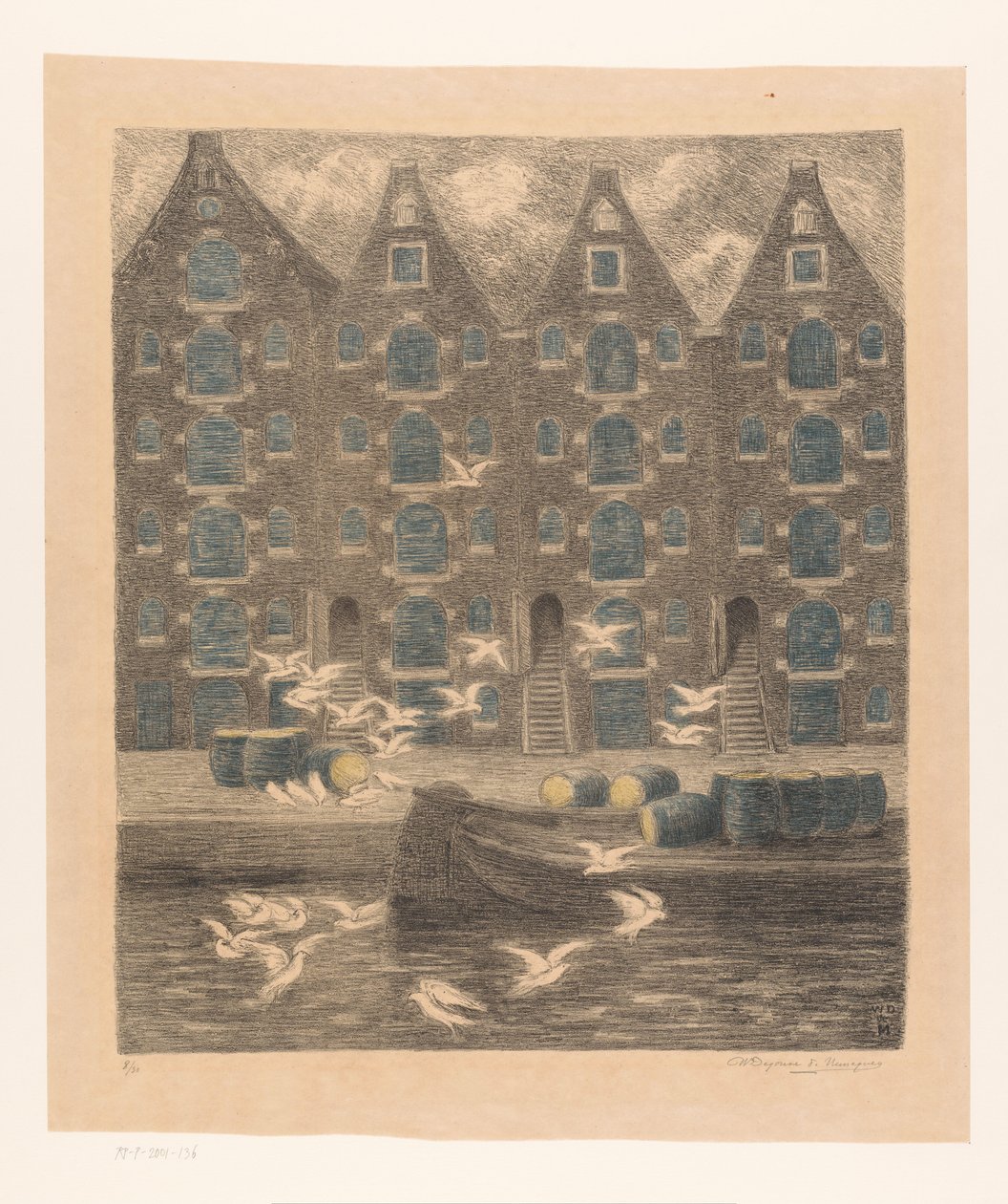 Varehus på Brouwersgracht i Amsterdam av William Degouve de Nuncques (signed by artist)