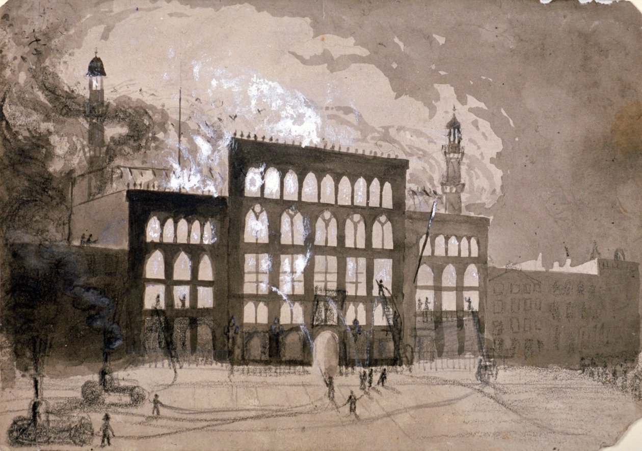 Brann på Alhambra Theatre, Leicester Square, London, 1882 1883 av William Dickes