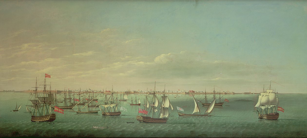 Britiske, franske, portugisiske og spanske handelsmenn og krigsmenn utenfor Cadiz av William Dixon