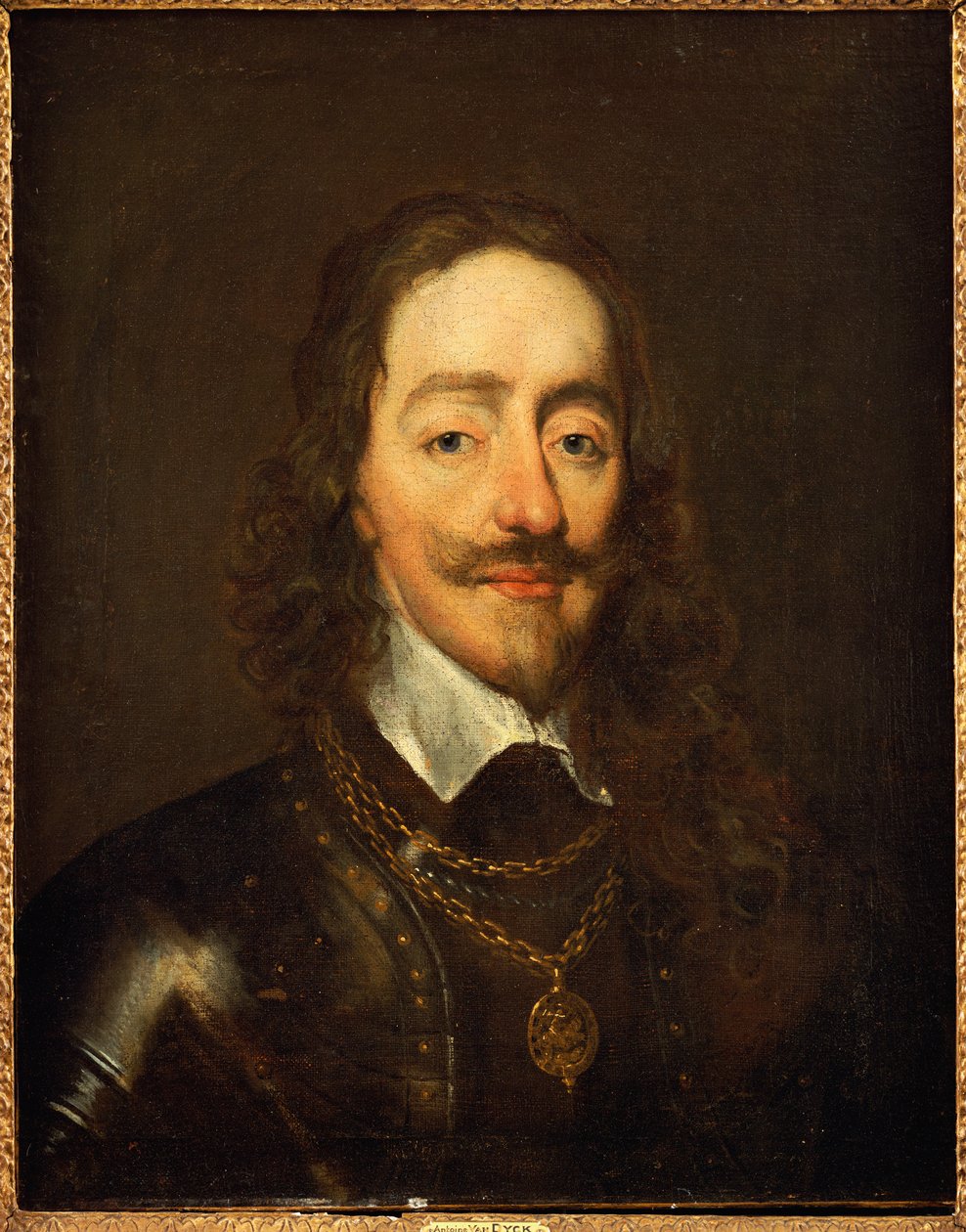 Portrett av kong Charles I iført rustning og Collage of the Order of the Garter av William Dobson