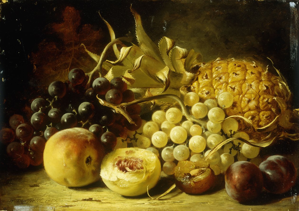 Et stilleben med druer, fersken, plommer og en ananas, 1861 av William Duffield